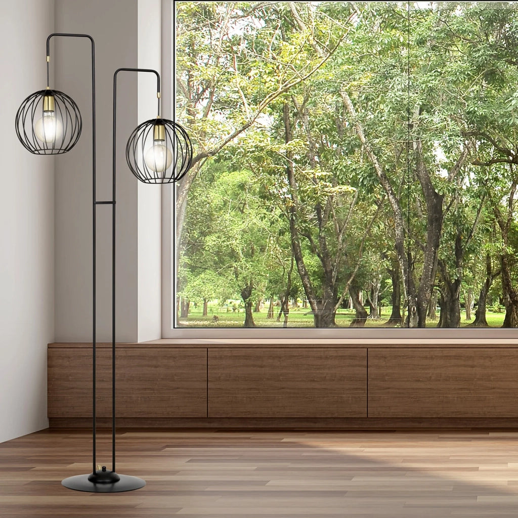 Piantana Contemporaneo Omoikane Acciaio Nero 2 Luci E27 Ip20
