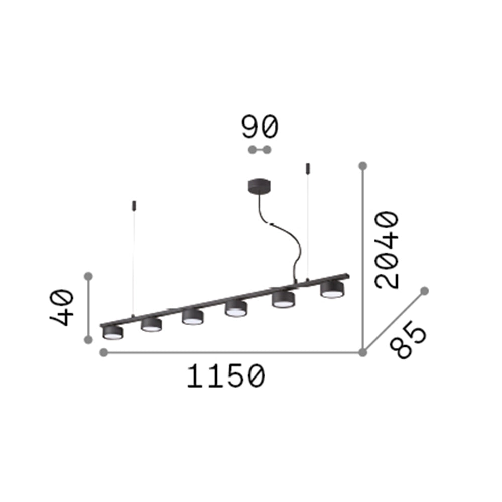 Sospensione Industrial-Minimal Minor Metallo Nero 6 Luci Gx53 9W 3000K