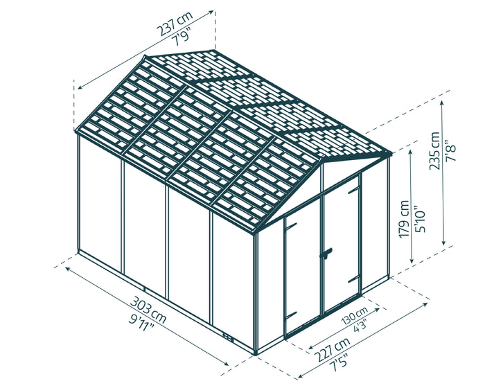 Casetta Da Giardino in Policarbonato Ultra Resistente Rubicon  303X237X235  cm Grigio Scuro