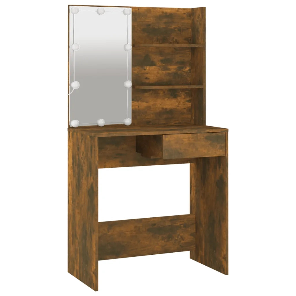 Set Tavolo da Toeletta con LED Rovere Fumo in Legno Multistrato cod mxl 65356