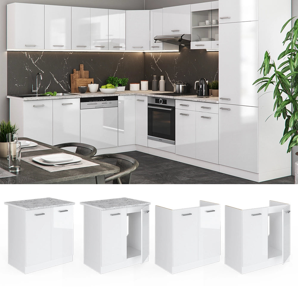 Vicco Mobile lavello cucina Bianco lucido 80 cm senza piano di lavoro