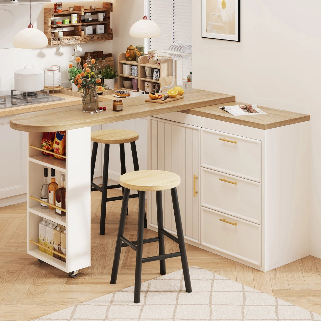 Tavolo Bar con Rotazione 360¡ã, Ripiani Regolabili e 3 Cassetti ¨C MINIMAL ¨C Nero/Bianco