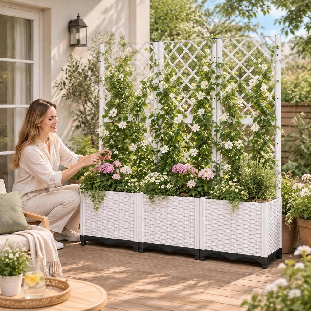 Plant Pot With Trellis White 120x40x136 Cm PP