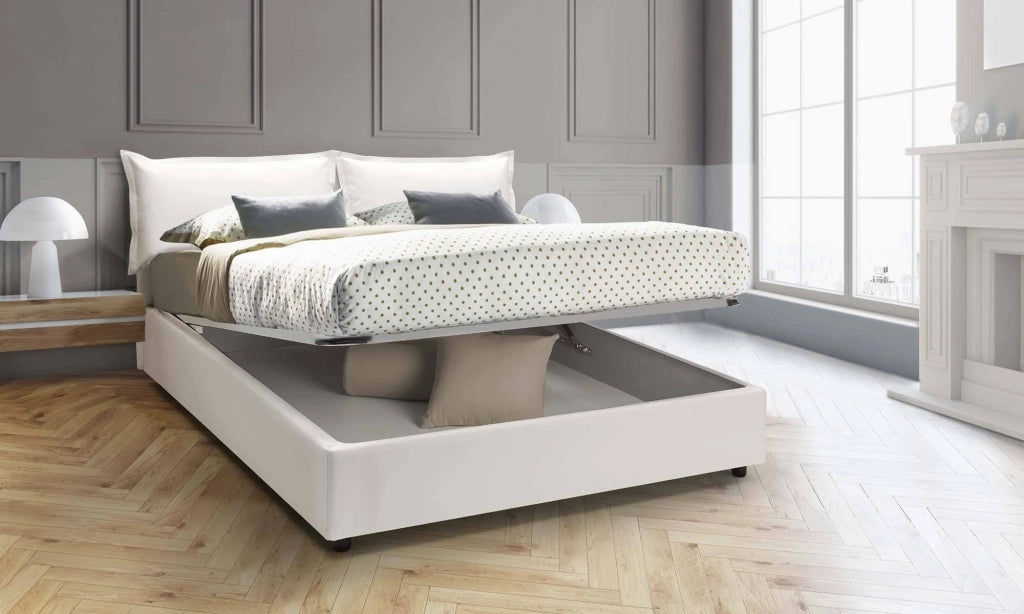 Letto Matrimoniale Amalta, Letto Matrimoniale Materasso Incluso Made in Italy, Bianco
