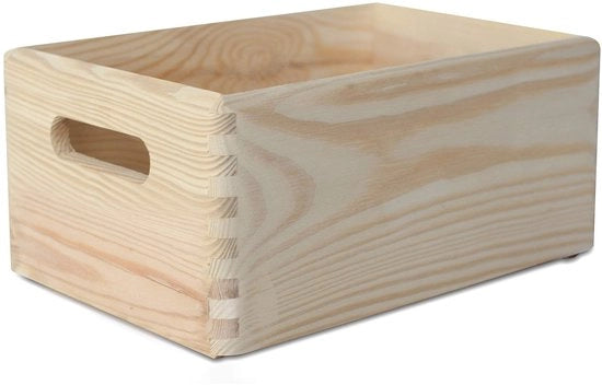Scatola in Legno Grande - Cassetto di Archiviazione con Maniglie - Ideale per Giochi e Oggetti di Valore - 30 x 20 x 14 cm - Senza Verniciatura
