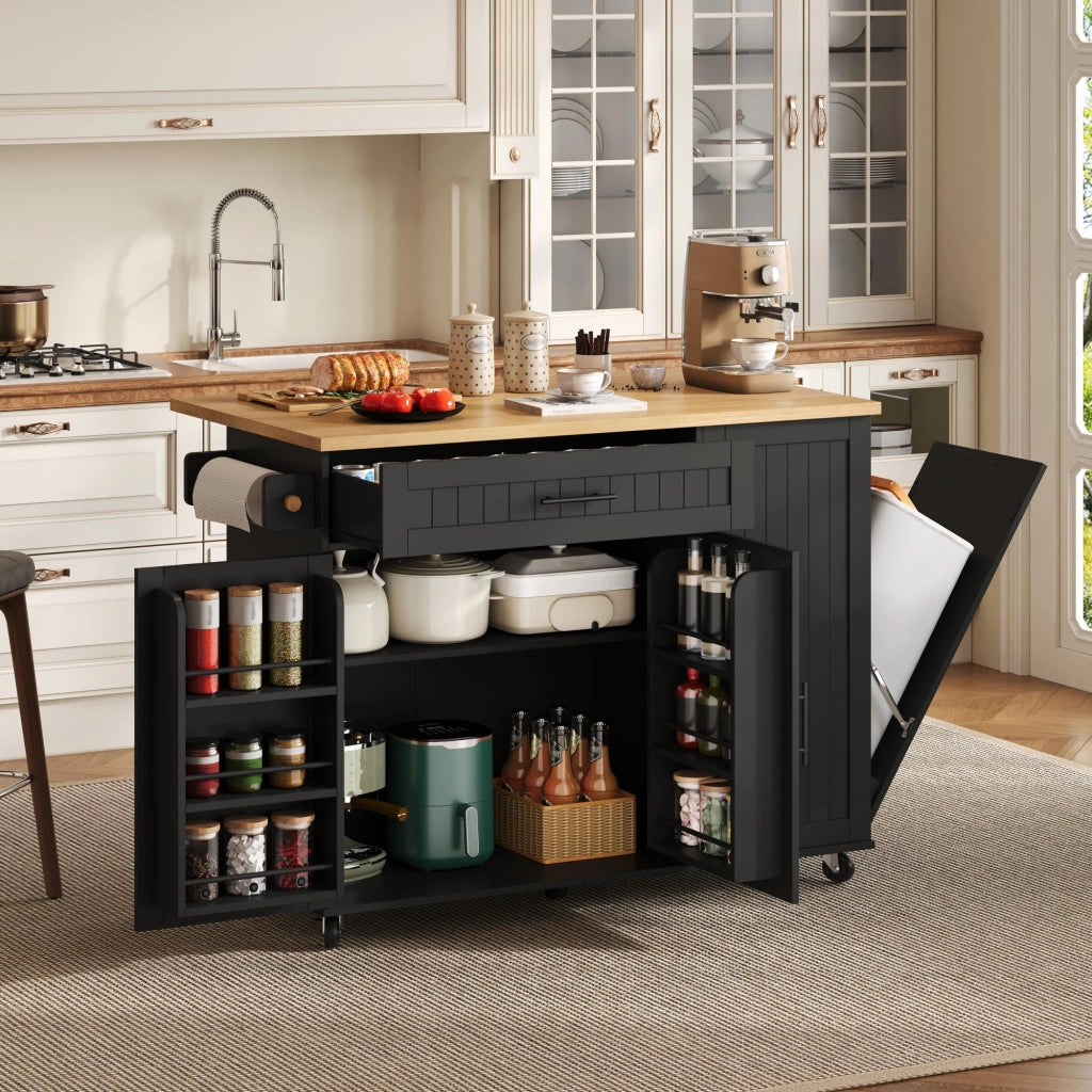 Isola da cucina con piano pieghevole; mobile contenitore; cassetto; ruote bloccabili; per cucina; 130 × 70 × 93 cm