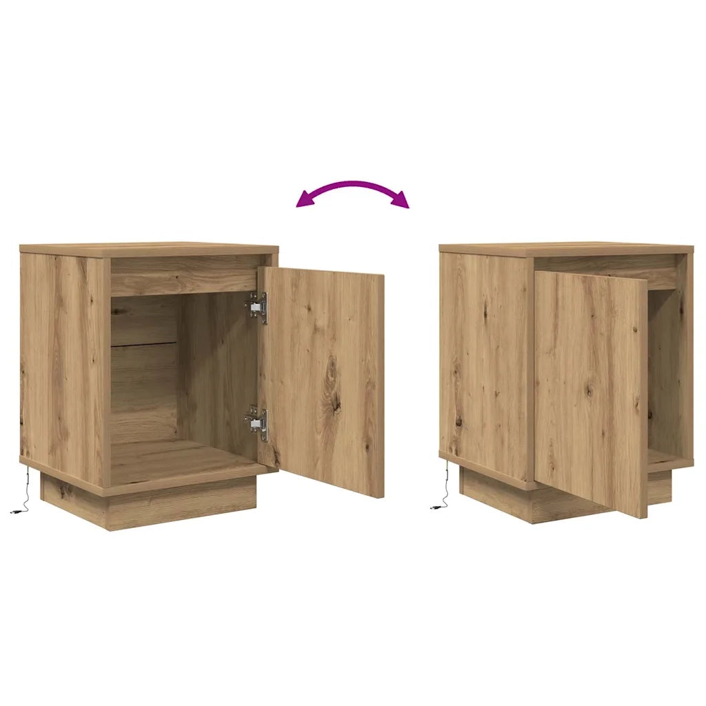 Comodino con Luci LED Rovere Artigianale 38x34x50 cm 861281