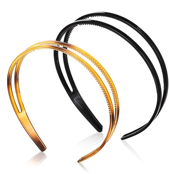 Solidchoice- Hoofdband antislip - 2 stuks - dubbele rij tanden - PVC - zwart/bruin - 14 x 13 x 2,5 cm - accessoires voor vrouwen/meisjes - Haarband