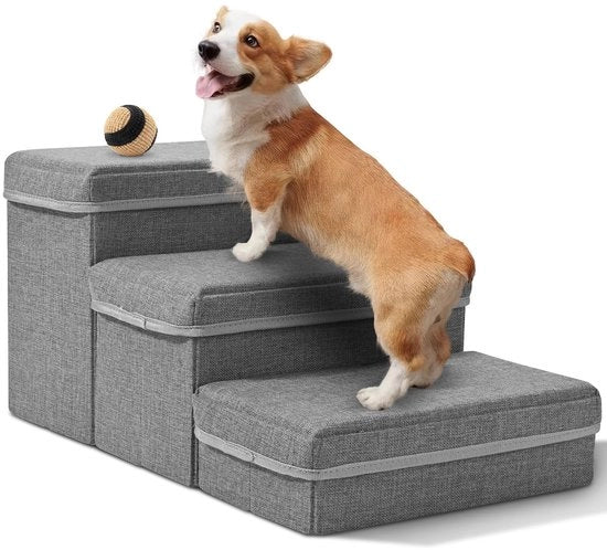 Trappola per cani per piccoli cani, 3 gradini trappola per gatti pieghevole con contenitori per oggetti trappola per animali per divano e letto trappola per cani