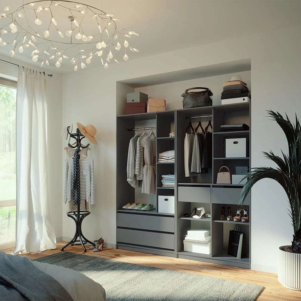 Armadio Elmo, Antracite, 200 x 200 cm Set di 2, per una conservazione flessibile di diversi capi di abbigliamento