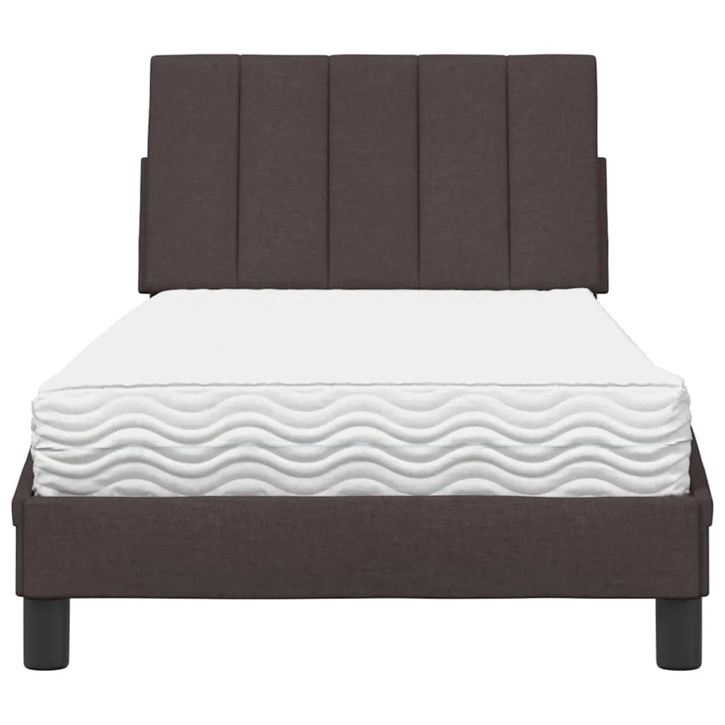 Letto con Materasso-Struttura Letto con Materasso Hanko Marrone Scuro 90x190 cm in Tessuto