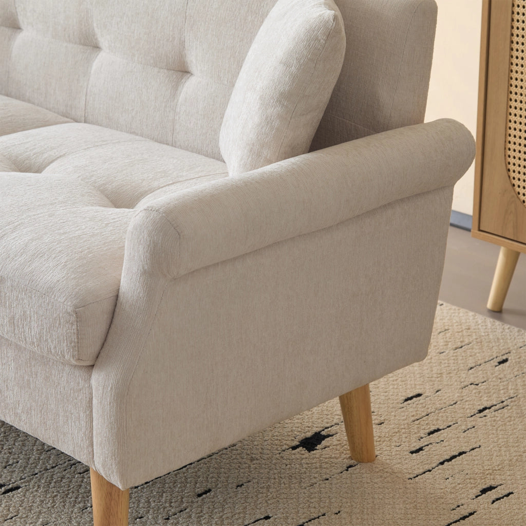 Divano 2 Posti con Cuscini Spessi e Braccioli Ergonomici in Ciniglia Beige 162 × 74 × 77 cm