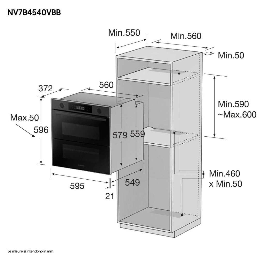 Samsung NV7B4540VBB Forno Elettrico Multifunzione con Grill da incasso a Vapore Capacita' 76 Litri Dual Cook Flex Classe Enertgetica A Wi-Fi 59,5 cm Nero