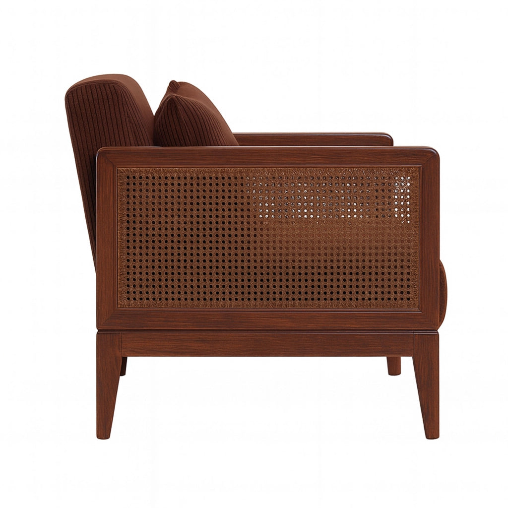 Boca Duo - Divano 2 Posti 143x80x84,5 cm Divanetto in Legno Massello Noce e Polyrattan con Cuscini Marrone