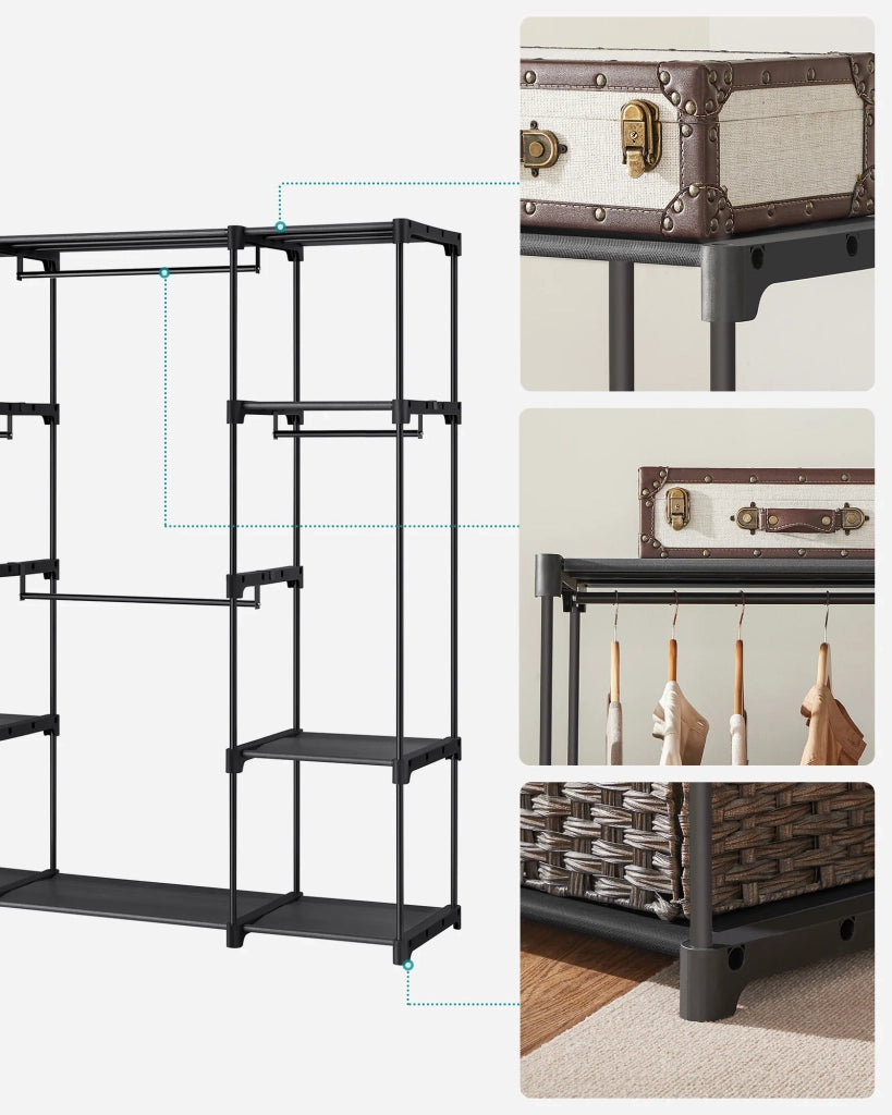 Armadio indipendente 112 x 43 x 165 cm armadio pieghevole con asta appendiabiti appendiabiti organizer portaoggetti cabina armadio camera da letto studio stabile nero 12_0003965