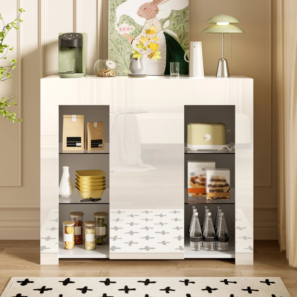 CREDENZA Bianca 95x35x83 cm con Ripiani in Vetro e anta