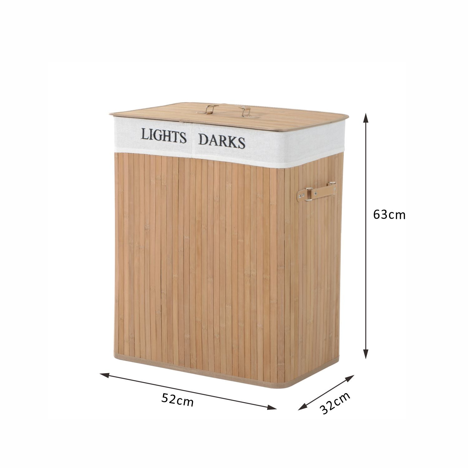 Cesta Portabiancheria 52x32x63 cm in Bambù con Coperchio e Fodera Rimovibile