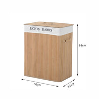 Cesta Portabiancheria 52x32x63 cm in Bambù con Coperchio e Fodera Rimovibile