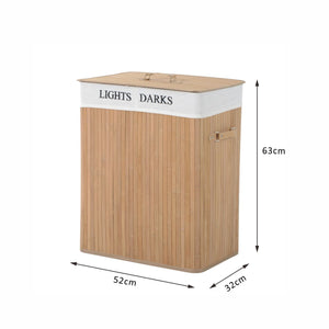 Cesta Portabiancheria 52x32x63 cm in Bambù con Coperchio e Fodera Rimovibile