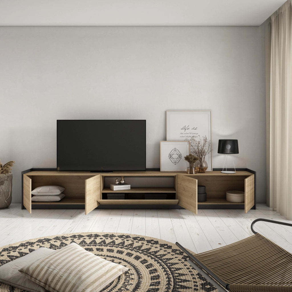 Mobile TV Soggiorno, 310x50x37 cm, Per TV fino a 80", Mobile Soggiorno, Rovere e nero