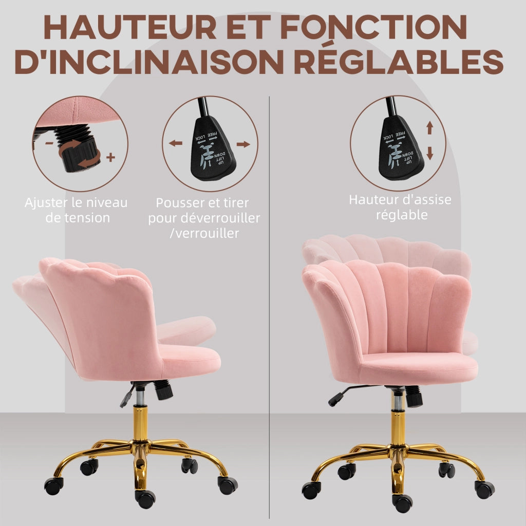 Sedia da ufficio in velluto con schienale a petalo, regolabile in altezza ¨C zephmum ¨C rosa, 69x64x80-90 cm