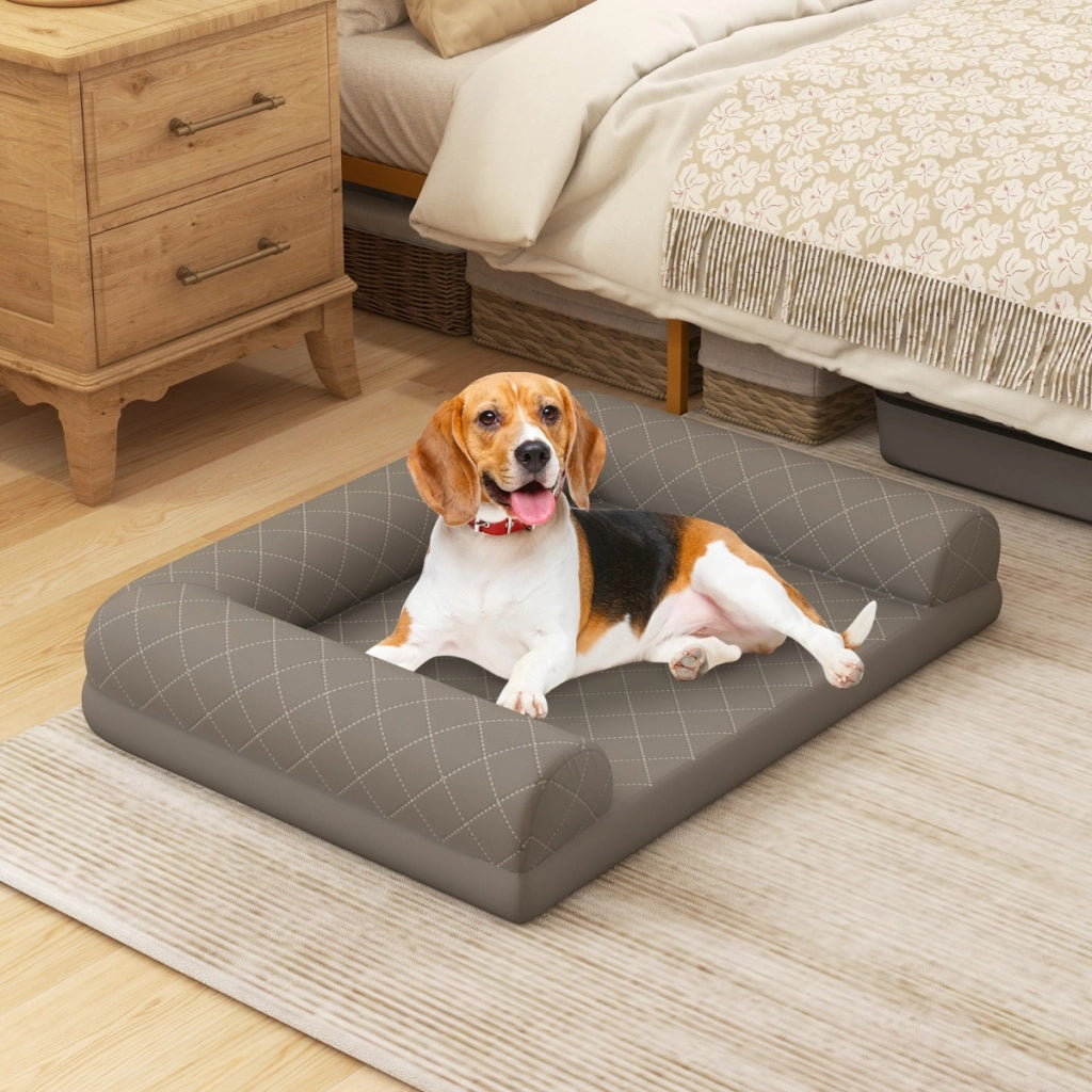Letto per cani in schiuma con bordi a 3 lati copertura rimovibile e lavabile, Cuccia per cani di taglia media e piccola Grigio