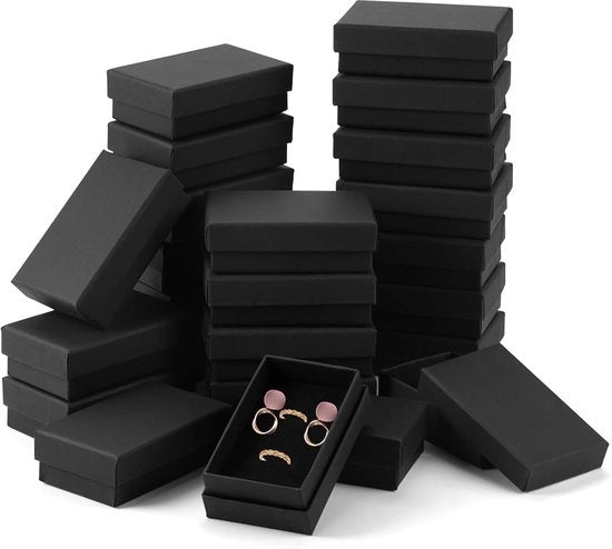24 Pezzi di Gioielli Regalo Scatola - Nero - 8 x 5 x 2.2 cm - Scatola di Gioielli in Cartone Nero - Piccola Scatola di Regalo con Spongia Nera per Orecchini, Collane, Anelli, Bracciali, Confezione di Regalo
