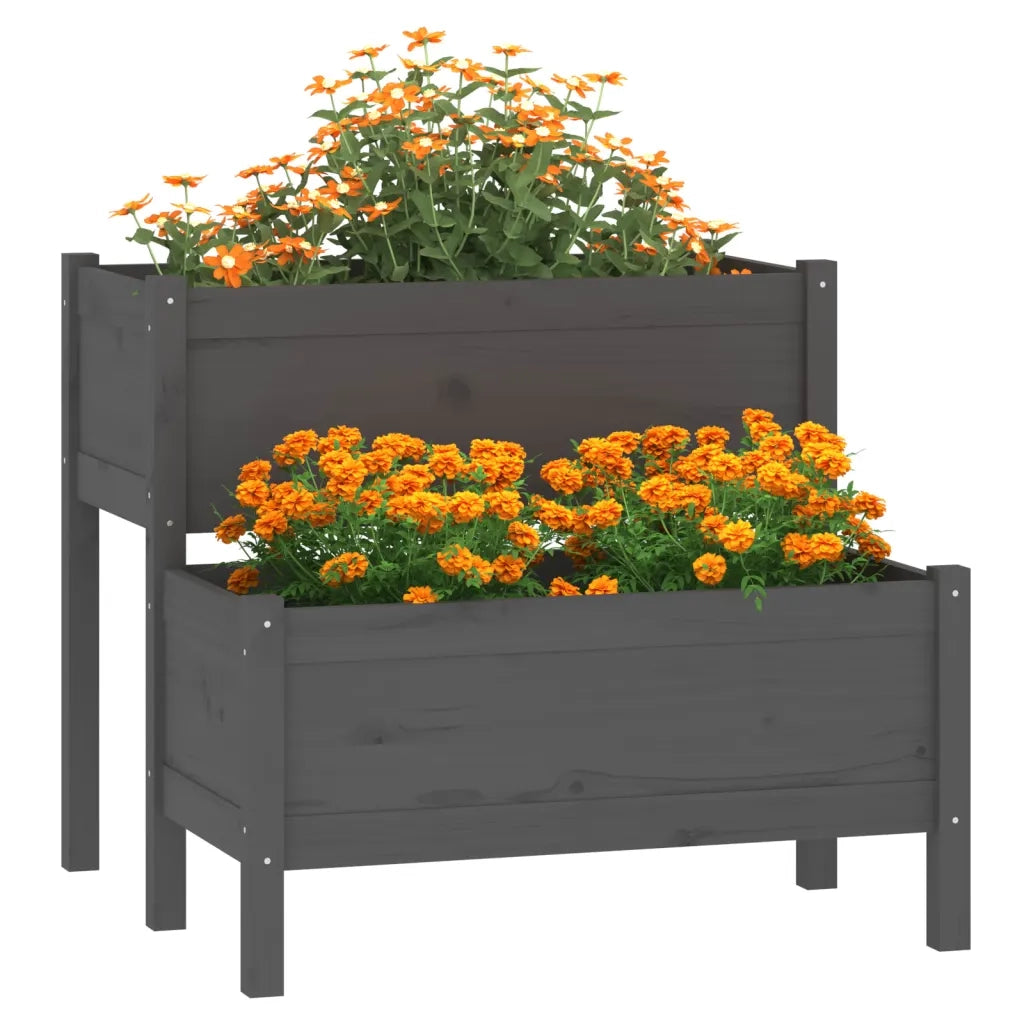 Fioriera-Vaso da Esterno-Contenitore per Piante Grigia 84,5x84x75 cm in Legno Massello di Pino