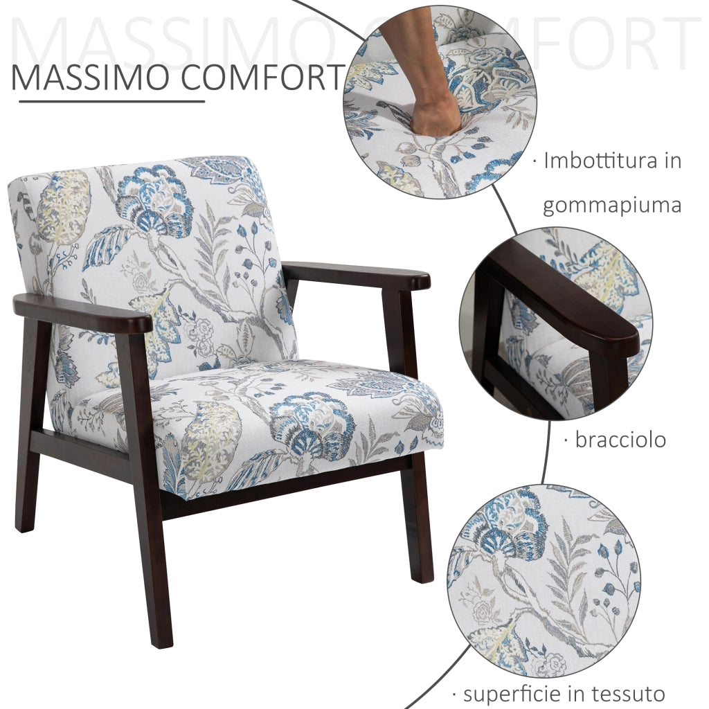 Sedia Imbottita con Braccioli in Legno ¨C Zephmum ¨C Tessuto Fiori 68.5x78.5x75 cm