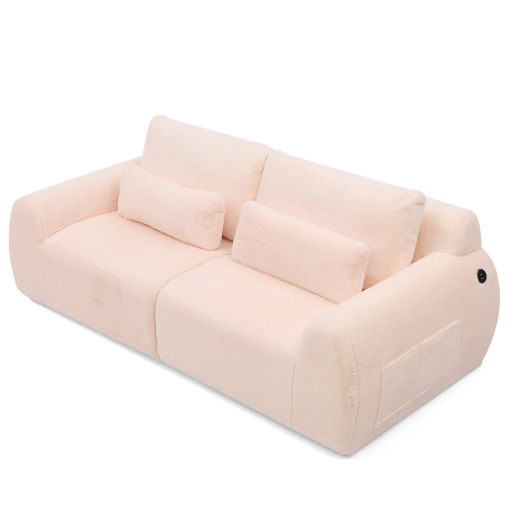 Divano 2 posti con imbottitura in schiuma; porte USB e tasca laterale; rosa