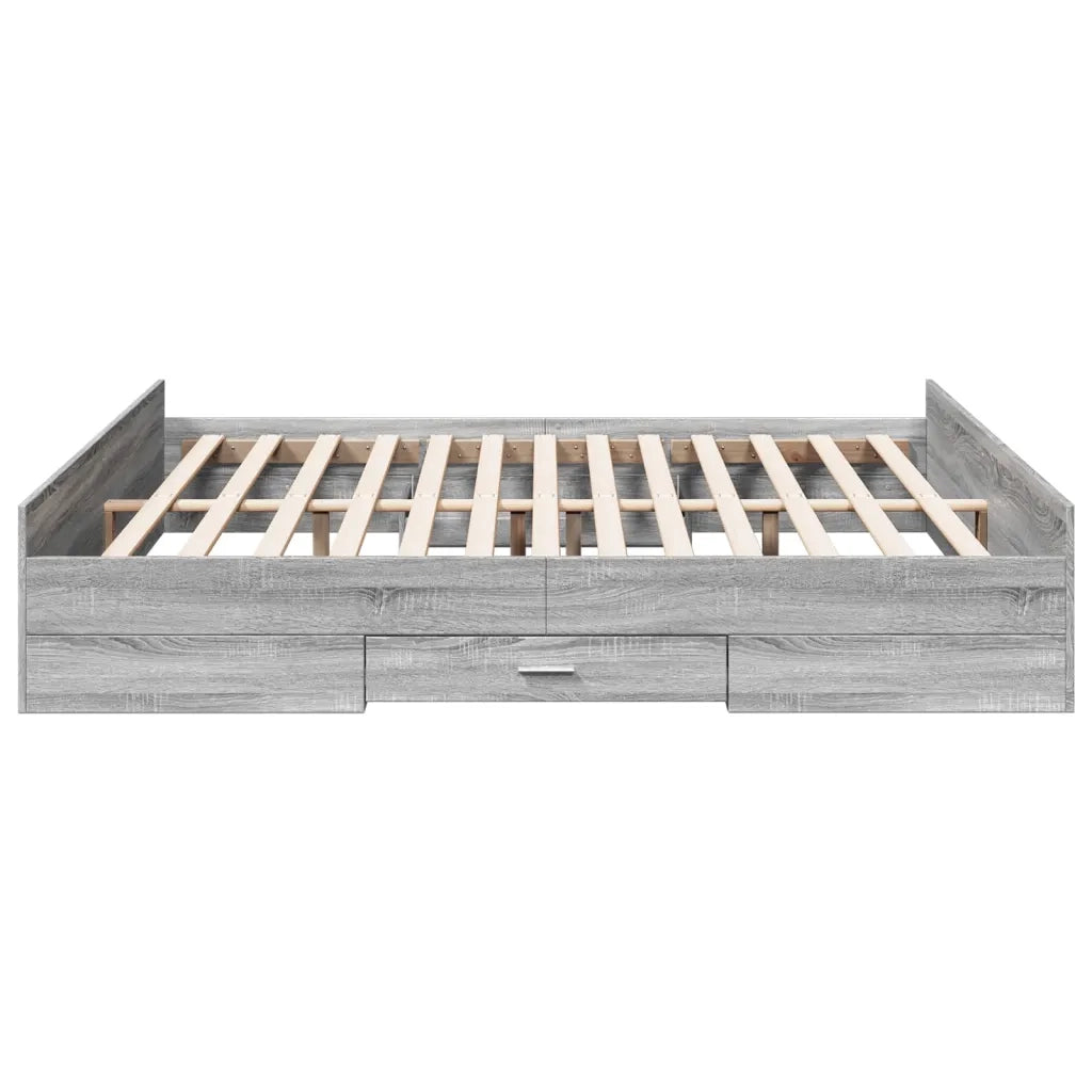 Letto matrimoniale | Letto per adulti | Giroletto Cassetti Grigio Sonoma 200x200 cm Legno Multistrato