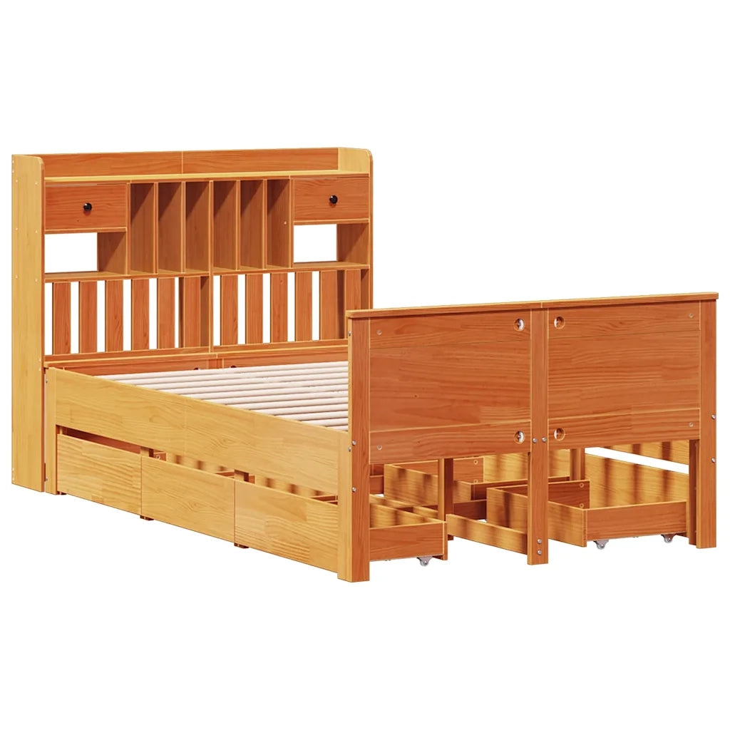vidaXL Letto Libreria senza Materasso Marrone Cera 135x190 cm in Pino