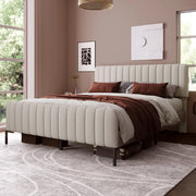 Letto imbottito 160x200 cm con testiera regolabile; in lino grigio-beige