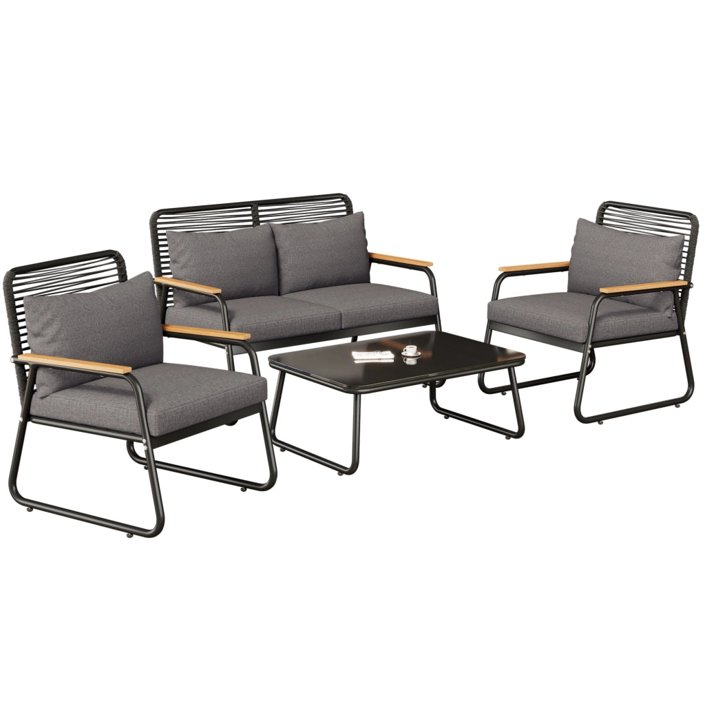 Set da giardino modulare a 5 posti con 2 tavolini impilabili; struttura in ferro zincato; grigio