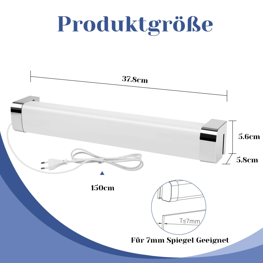 ZMH Lampada da bagno a LED con spina 37CM cromata Lampada da bagno camera da letto IP44