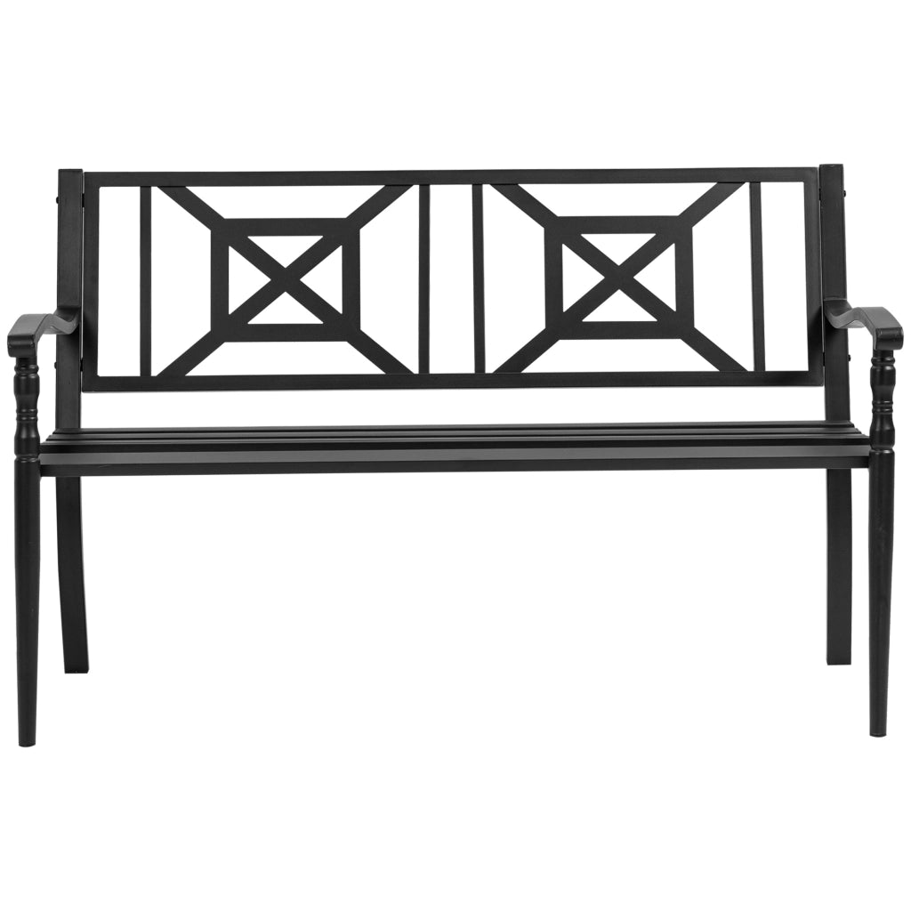 Panchina da Giardino Nera in Acciaio per 2 Persone con Schienale Alto e Braccioli. 128x62.5x81.5 cm