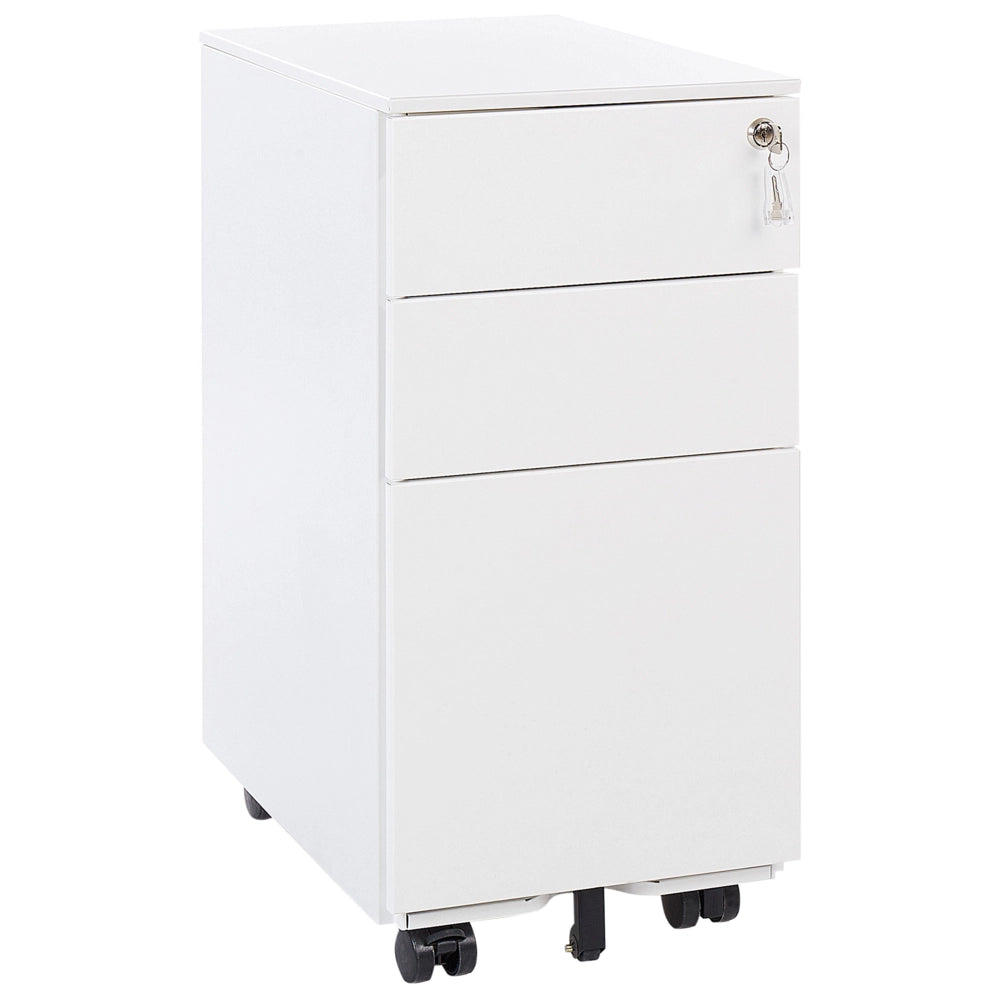 Armadietto mobile contenitore in metallo bianco con 3 cassetti con serratura a chiave e ruote industriali moderno Home Office Garage