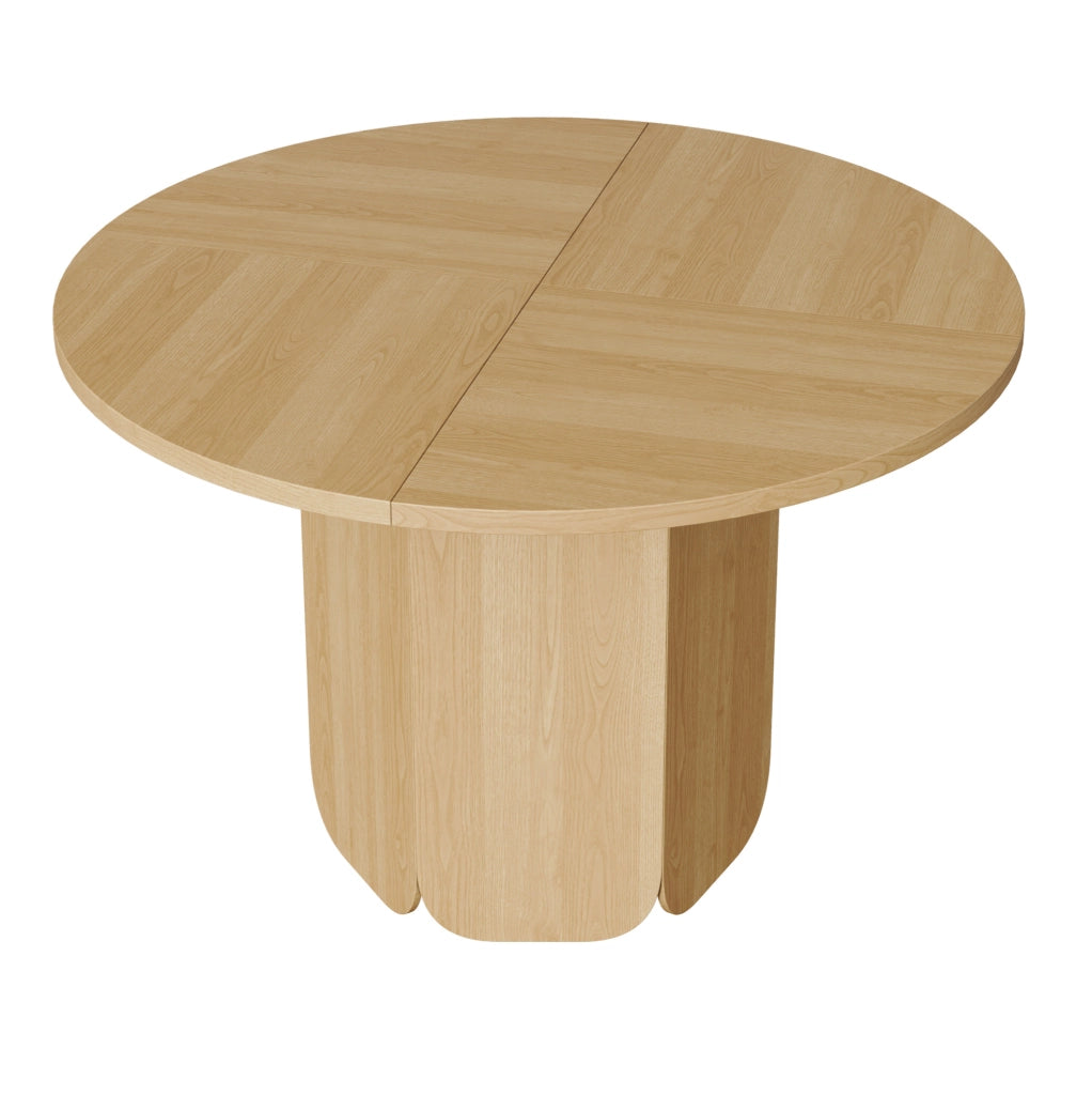 Tavolo da pranzo rotondo 120 cm in MDF colore rovere; stile nordico per 4-6 persone