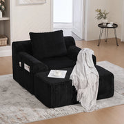 Poltrona oversize - Xylo - Velluto costato con tasche laterali, pouf e nessun assemblaggio