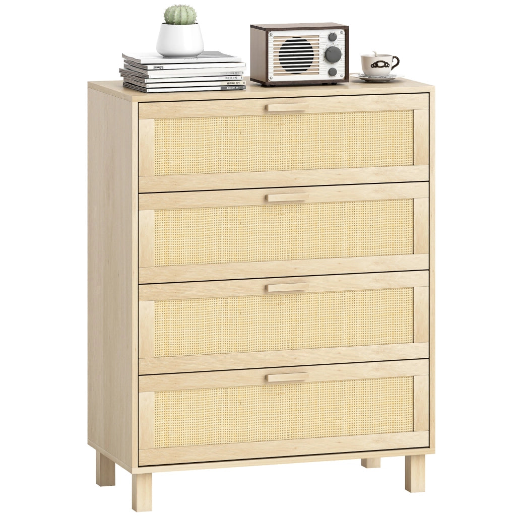Cassettiera 4 cassetti con cannage in rotin ¨C Xylo ¨C 80x40x103 cm legno chiaro MDF