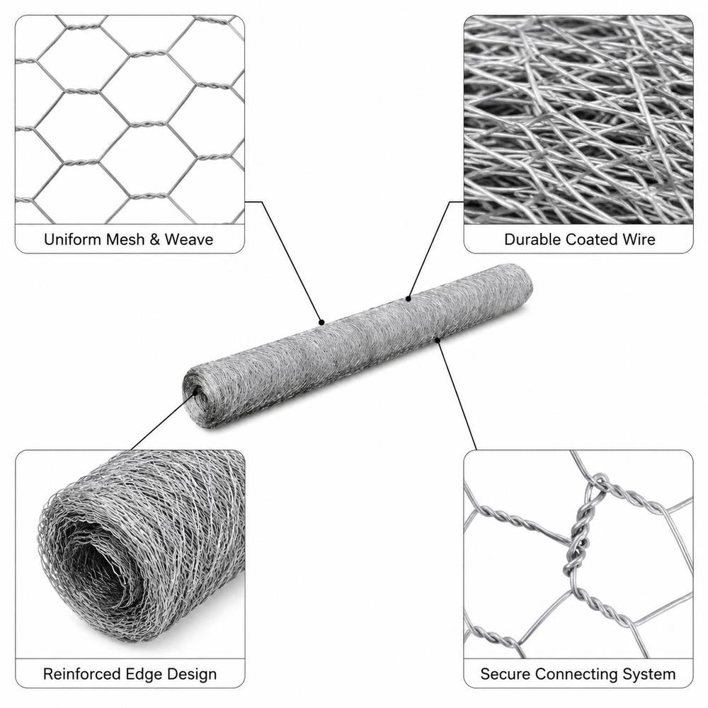 Wire Mesh, Galvanized Steel, 25 X 0.5 M, Silver