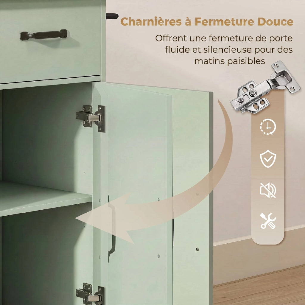 Tavolino da cucina con ruote ¨C zephmum ¨C verde, con cassetto e porta