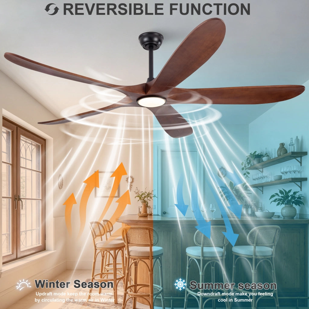 Ventilatore da soffitto 60 pollici con luce, ultrapiatto, 5 pale legno massello noce scuro, 3CCT dimmerabile, 6 velocit¨¤, aria silenziosa