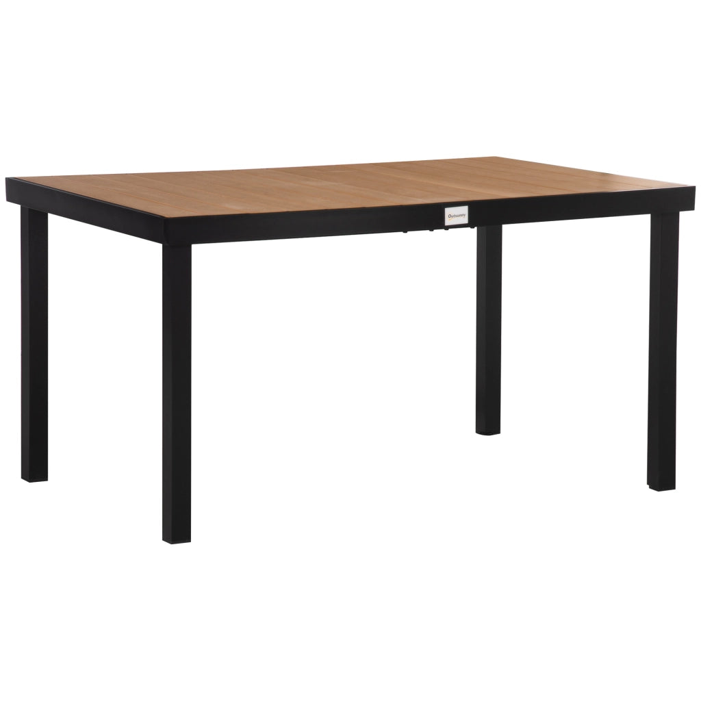 Easycomfort Tavolo da Giardino per 6 Persone in Alluminio e Plastica, Nero e Color Legno