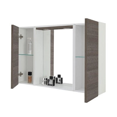 Specchio contenitore LED 91x61 cm rovere scuro con ante laterali Way