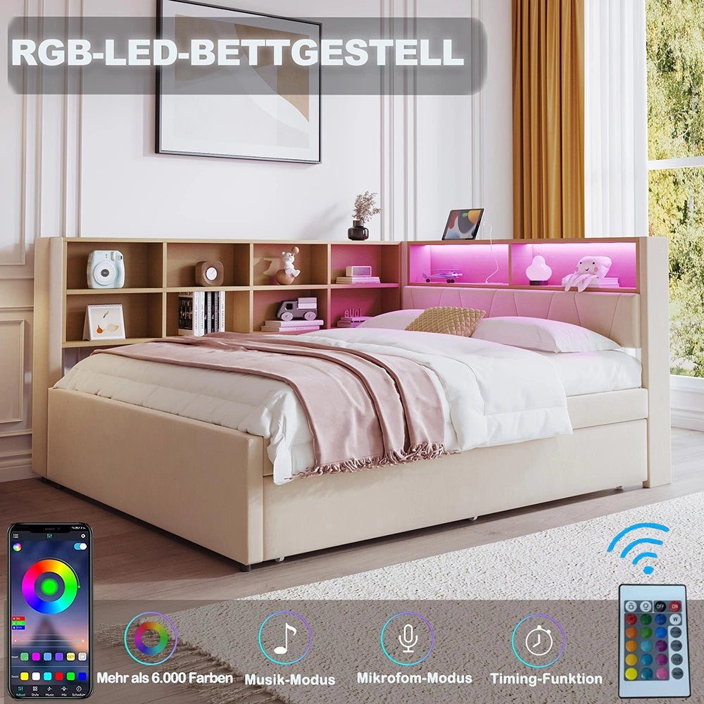 Divano letto - Xylo - 140x200 cm letto nascosto USB beige