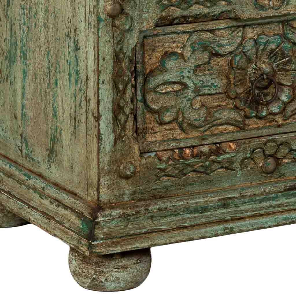Comodino in legno artigianale, blu, con 2 cassetti, 50x40x60h cm