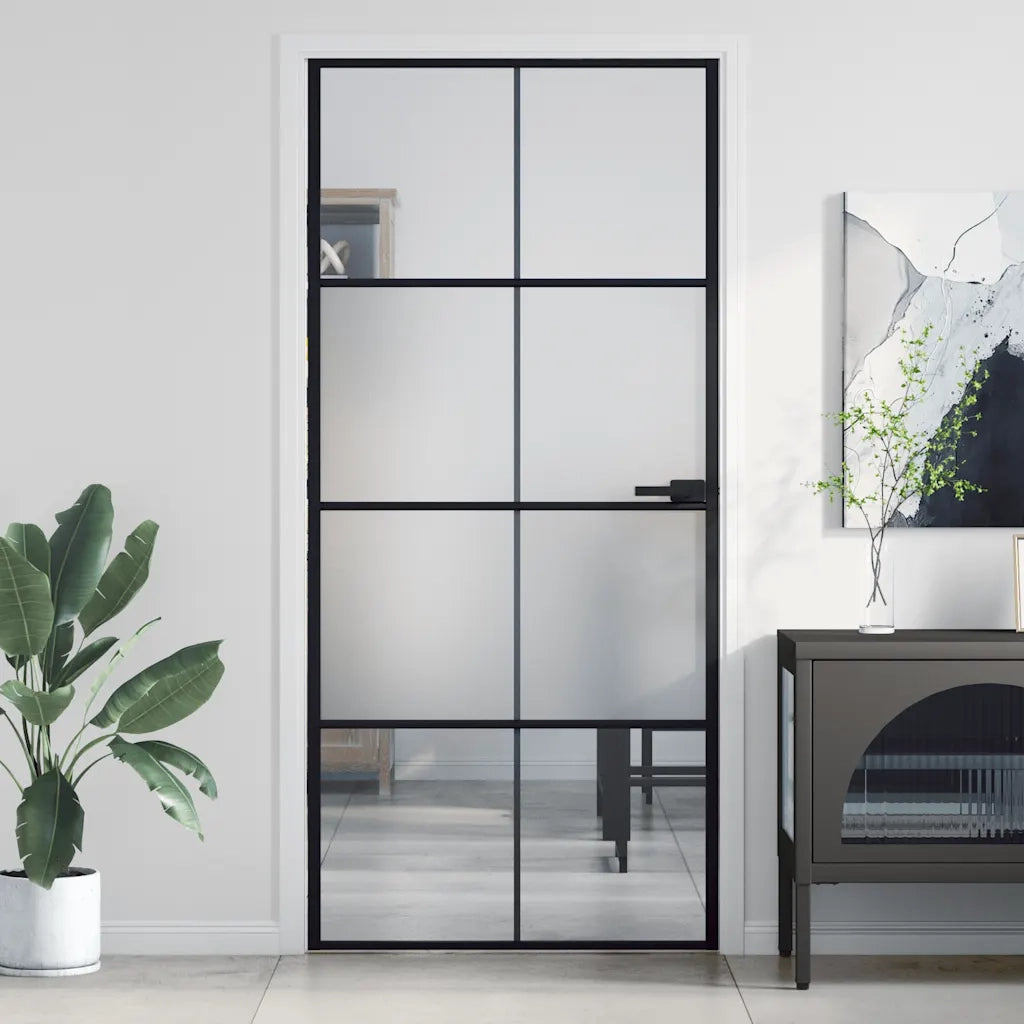 Porta Interni Sottile Nera 93x201,5cm Vetro Temperato Alluminiocod mxl 107740