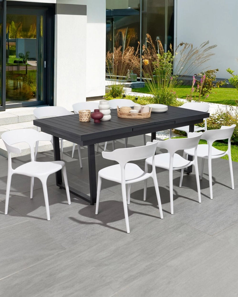 Set di 8 sedie in plastica bianca resistente moderne per interno ed esterno stile moderno contemporaneo
