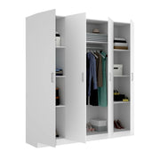 Guardaroba Persefone, Mobile appendiabiti per camera da letto, Armadio a 4 ante battenti, 200x52h215 cm, Bianco